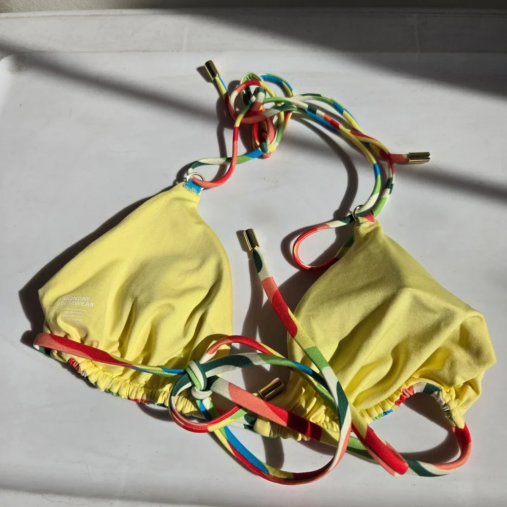 Monday Swimwear S Bikini Top Womens Multicolor Excellent Wavy Rainbow Triangle